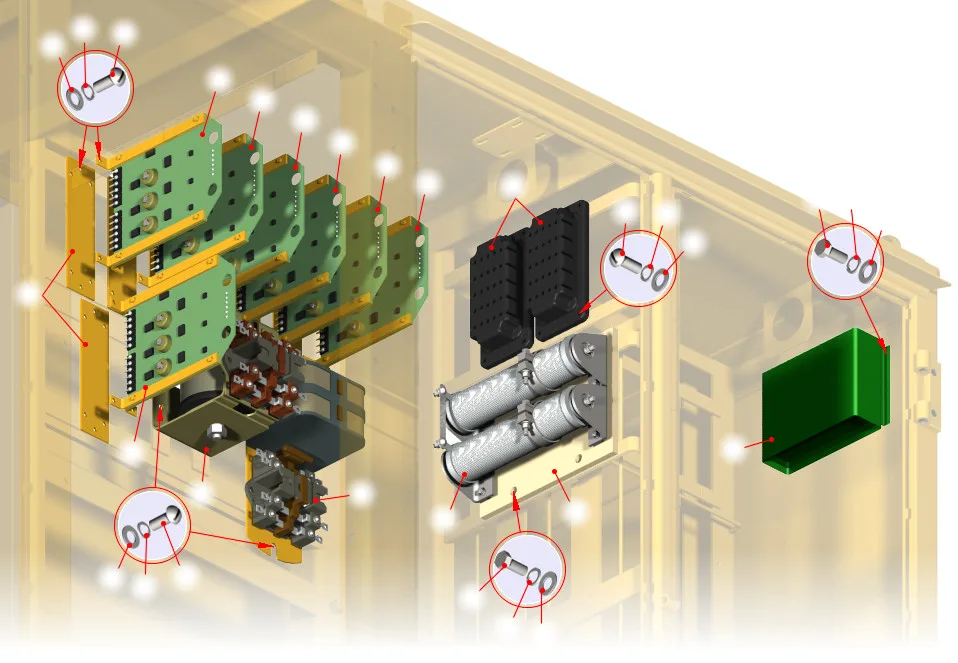 Схема Установка блоков делителей, блоков усиления мощности и блока трансформаторов